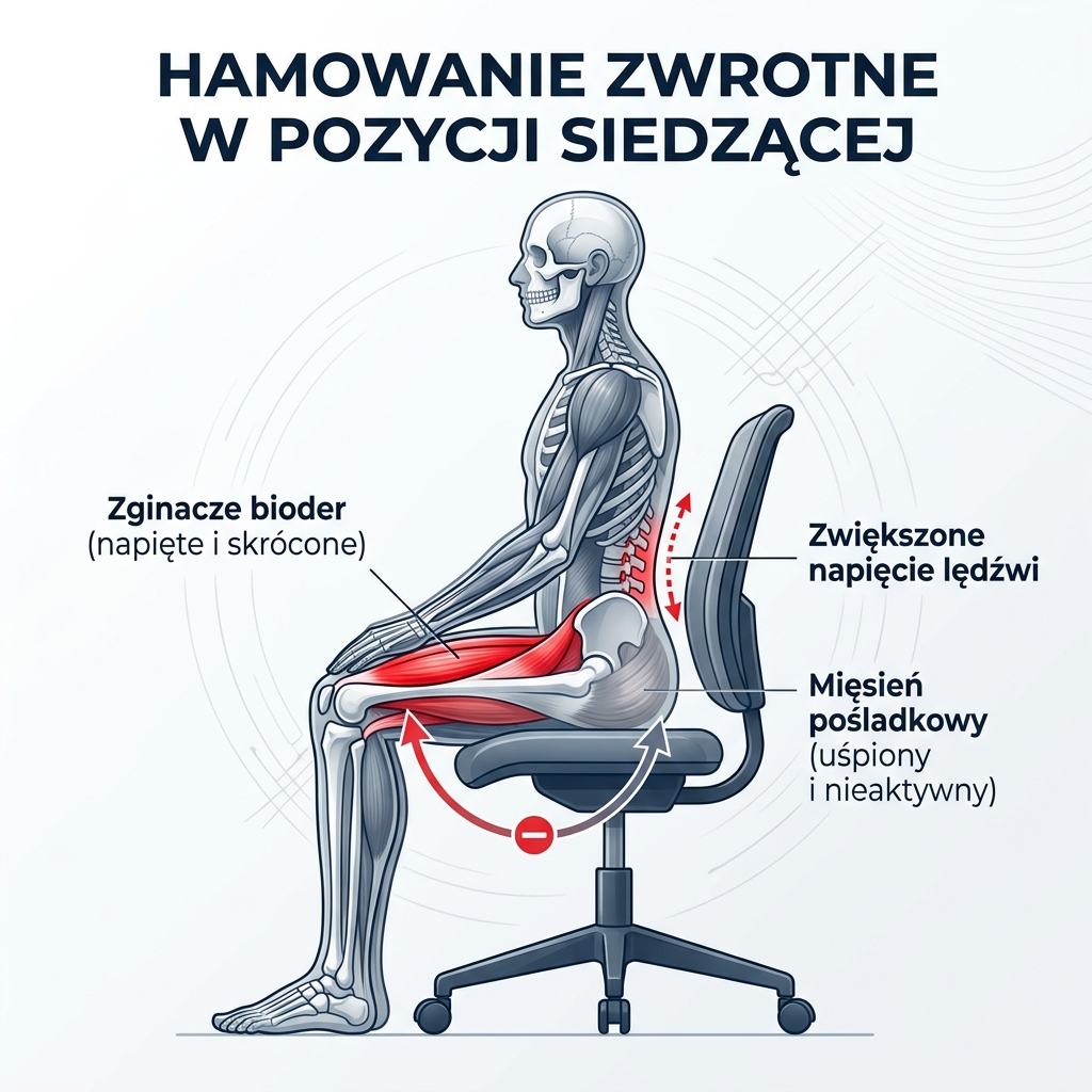Infografika: hamowanie zwrotne pośladków w pozycji siedzącej